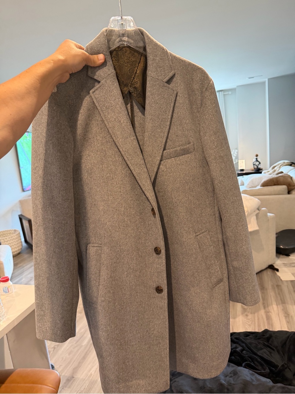 Men's Gray Wool-Blend Overcoat - Classic Single-Breasted Coat